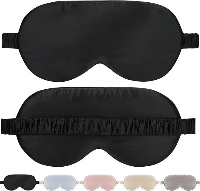 Silk Eye Mask for Sleeping for Women/Men/Adults with Elastic Strap,Blackout Pure Mulberry Silk Sleep Mask for Side Sleeper/Travel/Plane,Black