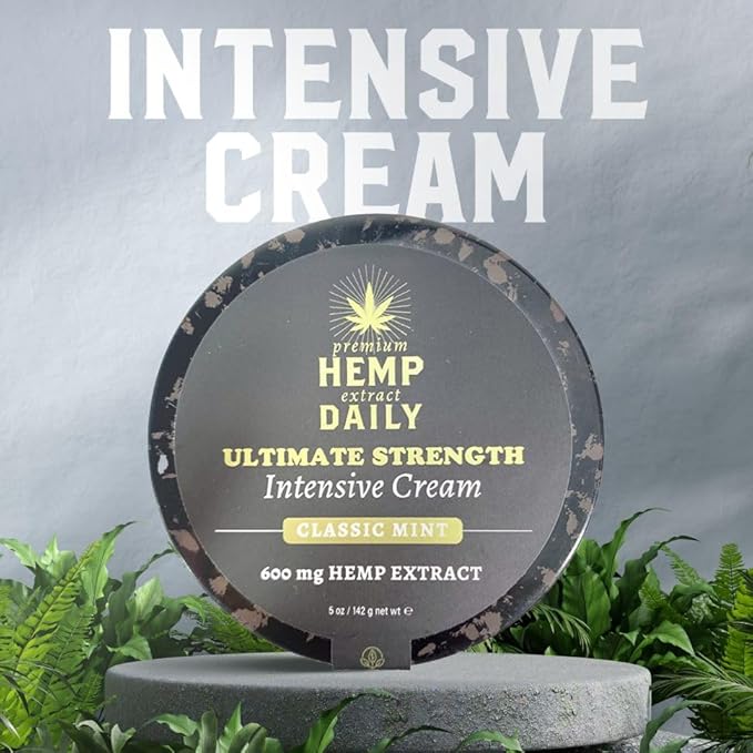 Premium Hemp Extract Daily Ultimate Strength Intensive Cream - Muscle, Knee, Joints, Back, Neck and Shoulder Rub - Organic Ingredients, Topical Lotion with Essential Oils - Classic Mint, Single 5oz