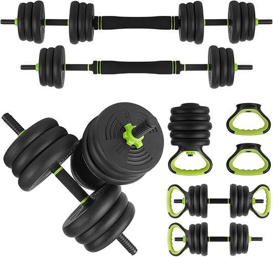 Adjustable Dumbbell Set, 30/44/66/88Lbs Free Weight Set with Connector, 4 In1 Dumbbells Set Used As Barbell, Kettlebells, Push Up Stand,Green and Black