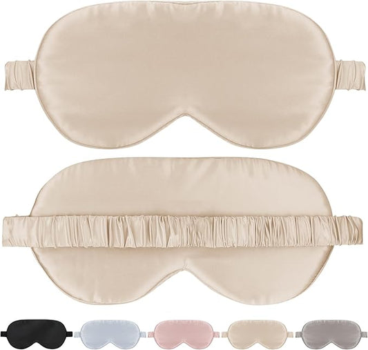 Soft Real Silk Light Blocking Cooling Sleep Eye Mask for Women/Men/Travel/Airplane,Beige
