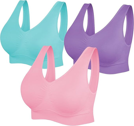 Womens Sports Bras, Yoga Comfort Seamless Stretchy Sports Bra for Women 3 Pack