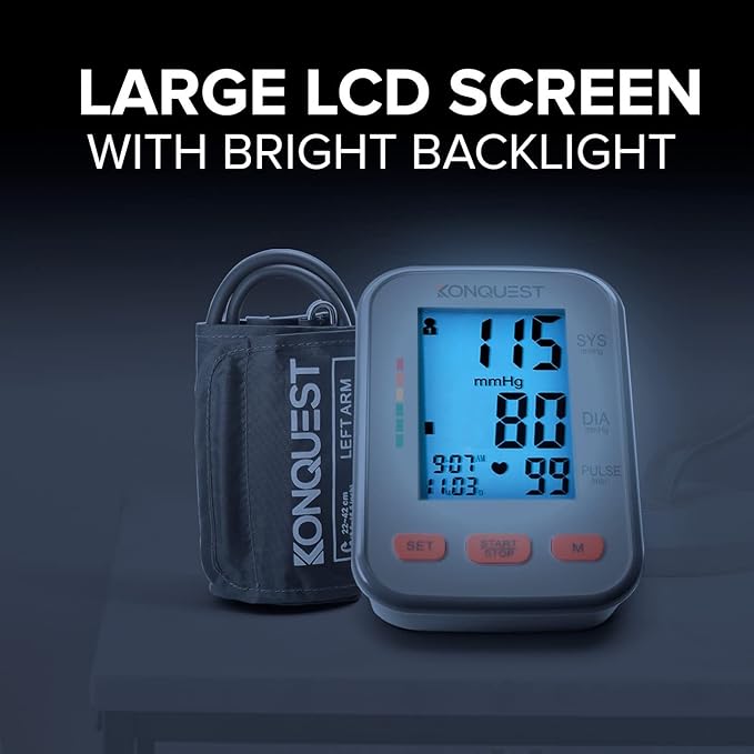 Konquest KBP-2704A Blood Pressure Monitor – Automatic Upper Arm BP Machine with Large Cuff (8.5–16.5 in), Backlit Display, Digital, Irregular Heartbeat Detector – Tensiometro for Home Use