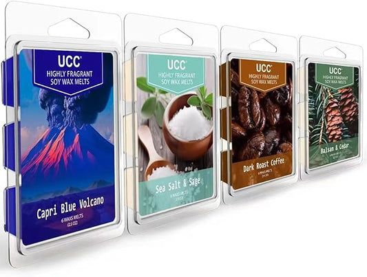 UCC Plant Based All Natural Wax Melts, Strong Fragrance, Long Lasting Premium Soy Scented Melts Cubes, Wax Melts Tarts, Colored Wax Melt - 4 Pack