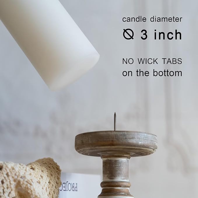 MOZEAL 3" x 4" Hand-Poured Unscented Candle,Dripless Pillar Candle Set of 3,Long Clean Burning,Approx 72 Hours Burn Time,Rustic Country Style,Wedding,Dinner,Christmas and Home Decor,White