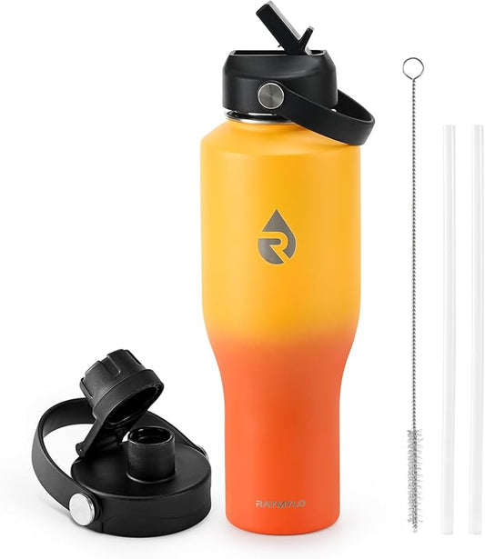40 oz Insulated Water Bottle with Straw fit in Car Cup Holder, Triple Wall Vacuum Stainless Steel(Cold 48 hrs, Hot 24 hrs), Leakproof & Non-BPA, Hydro Travel Flask with Straw and Spout Lid