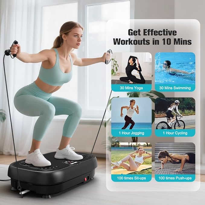 Relife Vibration Plate Exercise Machine Fitness Platform Whole Body Shaker Vibrate Stand Board Lymphatic Drainage Shaking for Weight Loss Fat Burning with 2 Resistance Bands Home Gyms Workout,400Lbs.