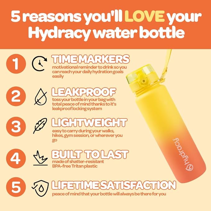 Hydracy Water Bottle with Time Marker -Large 32oz BPA Free Gradient Water Bottle - Leak Proof Gym Bottle with Fruit Infuser Strainer & Times to Drink -Ideal for Fitness Sports & Outdoors