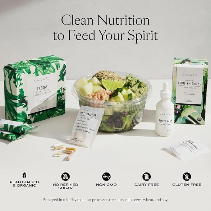 SAKARA Protein + Greens Super Powder – 30 Servings, Organic Plant-Based Blend with Hemp, Pumpkin, Pea Protein, Wheatgrass & Spirulina, Vegan Superfood Drink Mix