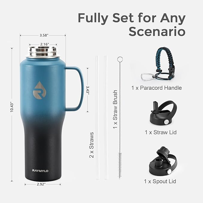32oz Stainless Steel Water Bottle (Cold for 48 Hrs, Hot for 24 Hrs), Triple Wall Vacuum Insulated Water Bottle with Straw Lid, Spout Lid and Paracord Handle, Leakproof, Fit in Any Car Cup