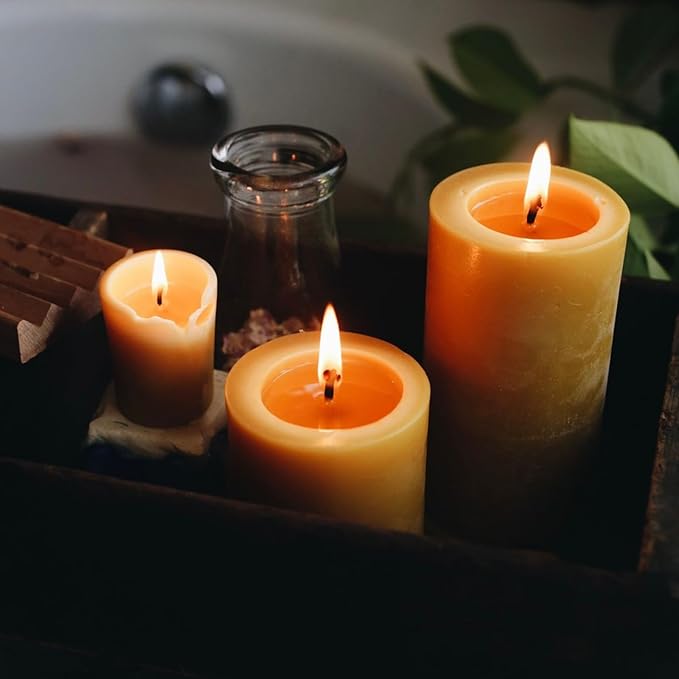 Natural Beeswax Candles Set of 6, Handmade Beeswax Pillar Candles Set, 6 Sizes, 100% Pure Unscented Bees Wax Candle, Honey Aroma Pillar Candles Bulk, for Calming, Relaxing, Air Purification