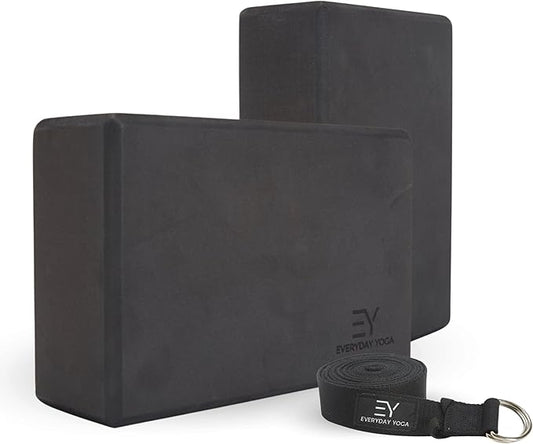 Everyday Yoga Foam Block and Yoga Strap Set, Soft Non-Slip Surface for Stability, Balance, and Deepen Stretches - Ideal for Yoga, Pilates, and Meditation Accessories