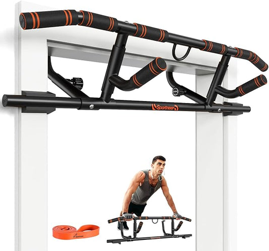 Sportneer 2025 Upgrade Pull up Bar for Doorway with Folding Handle, Door Pull up Bar Door Frame Multi-Grip Upper Body Trainer, 440lb, Indoor Fitness for Home Gym Strength Training - US Patent Pending