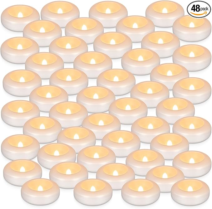 Set of 48 Waterproof Flameless Floating Tealights, 120+ Hour Warm White Battery Flickering LED Tea Lights Candles - Wedding, Party, Centerpiece, Pool & SPA.