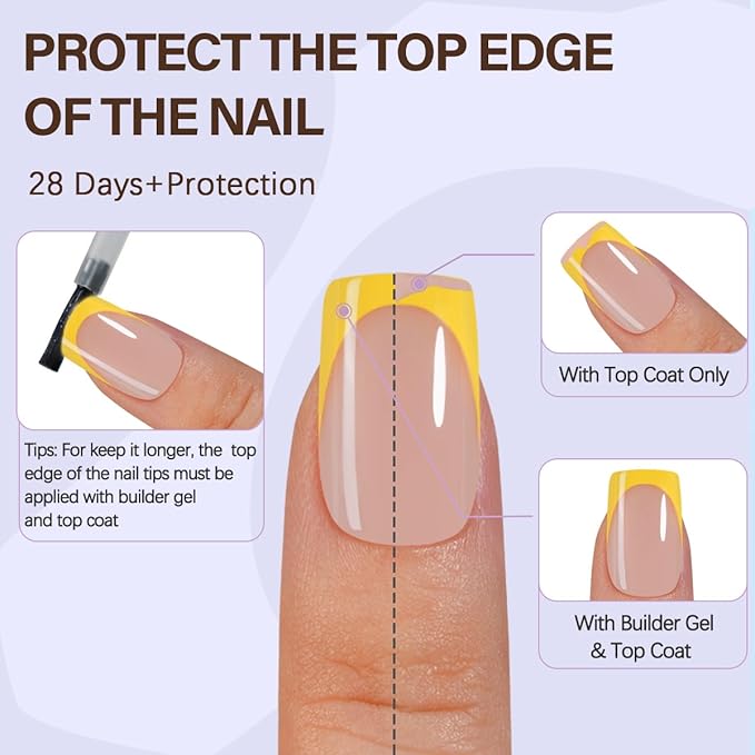 Misssix XBASICTIPS Yellow French Tip Press On Nails, 150Pcs French Gel Nail Tips Short Square, Soft Gel Pre-shaped No Need to File 3 in 1 Tips, Fake Nails for Nail Art DIY Extension Designs 15 Sizes