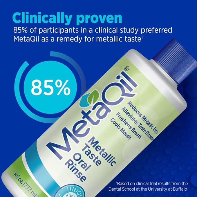 MetaQil Oral Rinse, Proven to Relieve Metallic, Bitter and Other Taste Disorders, Made from 8 Core Ingredients, Cools and Freshens Breath, Available in 8 oz Bottle, 1 Count