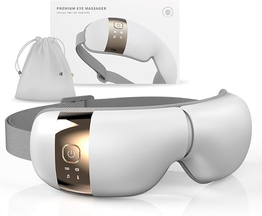 HubiCare Eye Massager with Heat, Vibration, and Music Helps Relieve Strain, Dark Circles, Dryness, and for Migraine Relief Relaxation and Better Sleep Gifts for Women/Men (White)