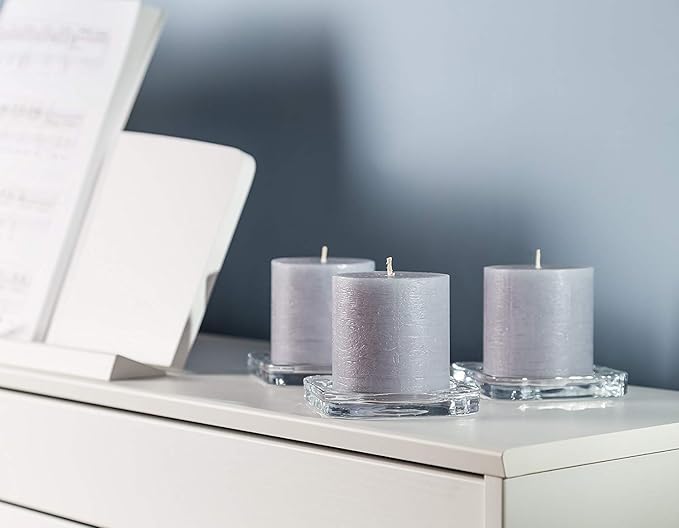 Set of 3 Pillar Candles 3" x 3" Unscented Handpoured Weddings, Home Decoration, Restaurants, Spa, Church Smokeless Cotton Wick - Grey