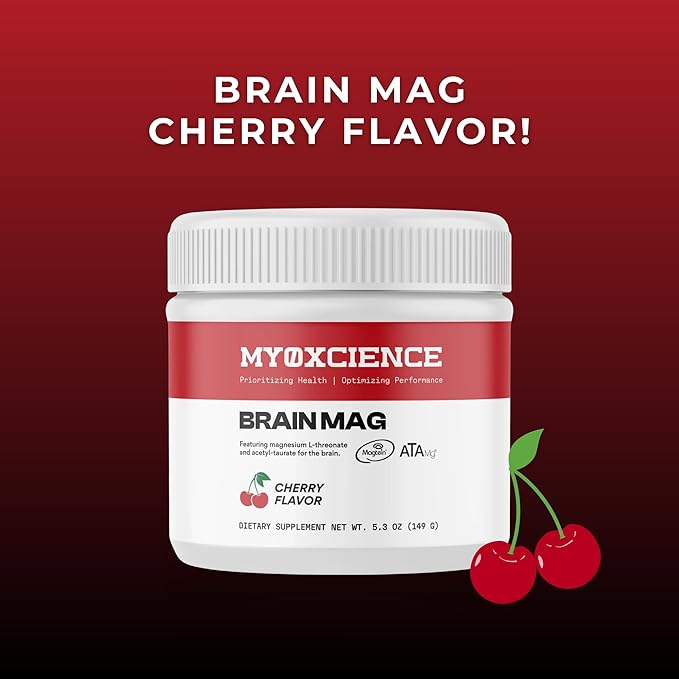 Brain Mag Magtein Magnesium L-threonate | Supports Brain Health w/Magnesium Glycinate 60 Servings (Cherry)