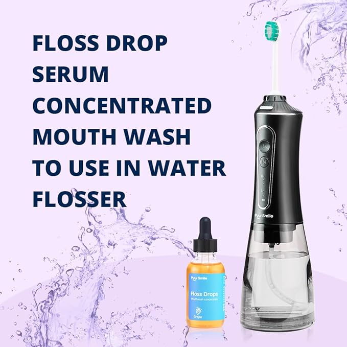 Concentrated Floss Drop Serum – 2oz Concentrated Mouth Wash to Use in Water Flosser | Natural Essentials Promotes Good Breath | Organic Drop Provides Good Oral Health (Grape Flavor)