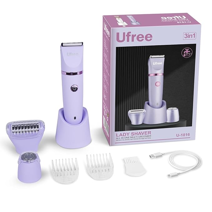 Ufree Bikini Trimmer Electric Razors for Women, Rechargeable Pubic Body Hair Trimmer Electric Shaver for Legs Body Hair, Bikini Shaver IPX7 Waterproof, Gifts for Women, Purple