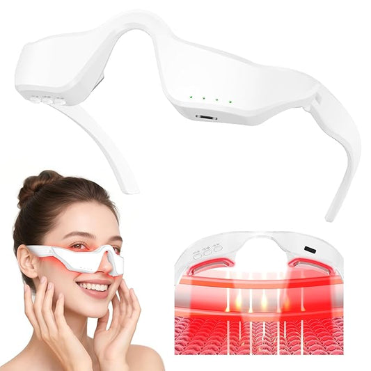 Multi-Mode Eye Massager with Heat, Vibration & 3-Color Light Care, Helps Brighten Eye Area and Smooth Appearance, Portable Glasses for Home & Travel