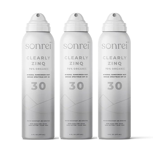 Sonrei Clearly ZinQ™ Mineral Sunscreen Mist | SPF 30, Broad Spectrum, Transparent | Vegan, Water Resistance, Non-Greasy | Ideal for Face & Body (6 Fl Oz (Pack of 3))