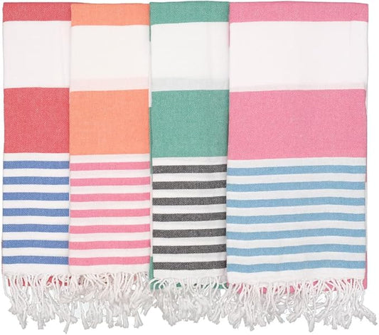 Oversized Turkish Beach Towel 38’’x71’’ - Set of 4 | 100% Turkish Cotton Lightweight Sand Free Quick Dry Pool Towels | Extra Large Bath Towels for Adults Beach Blanket Essentials