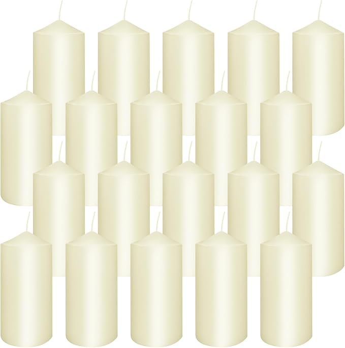 Set of 20 Ivory Pillar Candles,Dripless and Smokeless Dinner Candle, 2x4” Pillar Candles for Parties Weddings,Spa,Home Décor,Parties and Special Occasions.