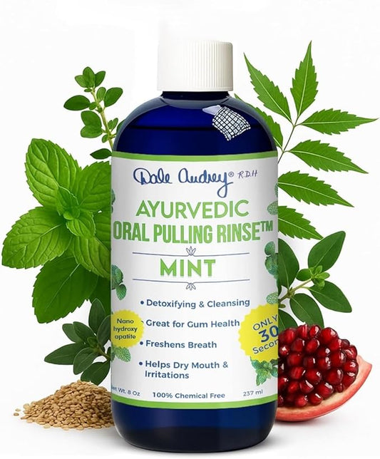 Dale Audrey Nano Hydroxyapatite Mint Oil Pulling for Teeth and Gums, Alcohol & Fluoride-Free Organic Pulling Oil, Mouthwash Oral Health Rinse for Fresh Breath & Gum Care 8 FL Oz