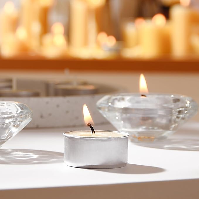 100-Pack Pure Beeswax Tealight Candles in Aluminum Cups - 4-5 Hour Burn Time, Lead-Free Cotton Wick, Natural Unscented Candles，White