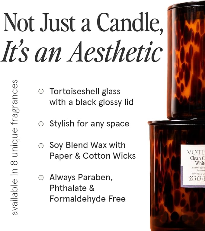 Votivo Champaca Tortoise Scented Candle | 22.7 oz Soy Wax Blend | Patchouli Scent | Decorative Home Decor Tortoiseshell Pattern | 100 Hour Burn Time
