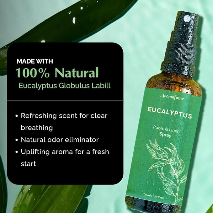 Eucalyptus Room, Linen & Pillow Spray by Aromafume | 100ml/3.38 fl oz | with Pure Eucalyptus Essential Oil | Aromatherapy | Mist for Bedding, Fabrics