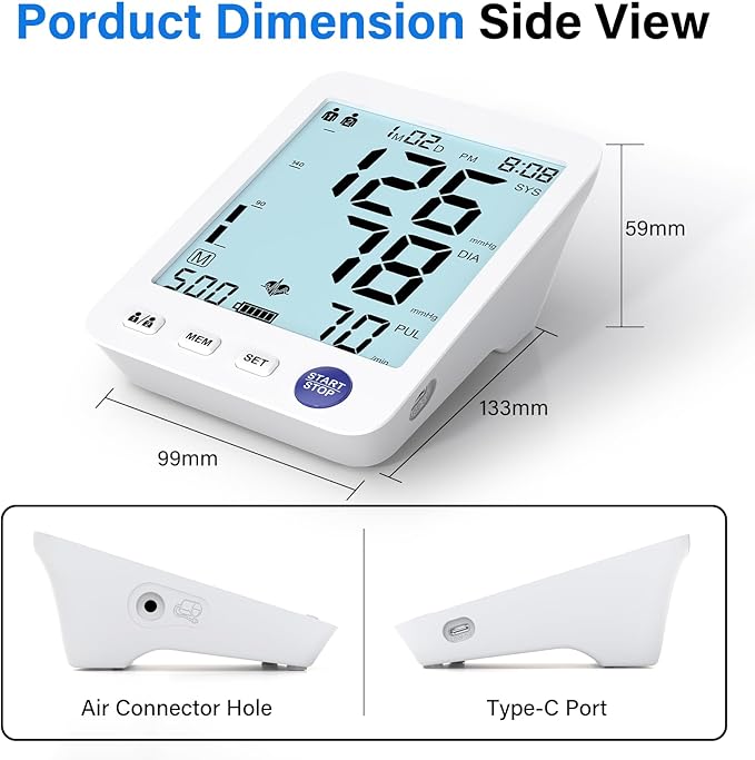 ADKING Upper Arm Blood Pressure Monitor Home Use LCD Backlit Screen,Large Cuff,2 User Mode 500 Memories,Two Power Options,4xAAA Batteries (Light Blue)