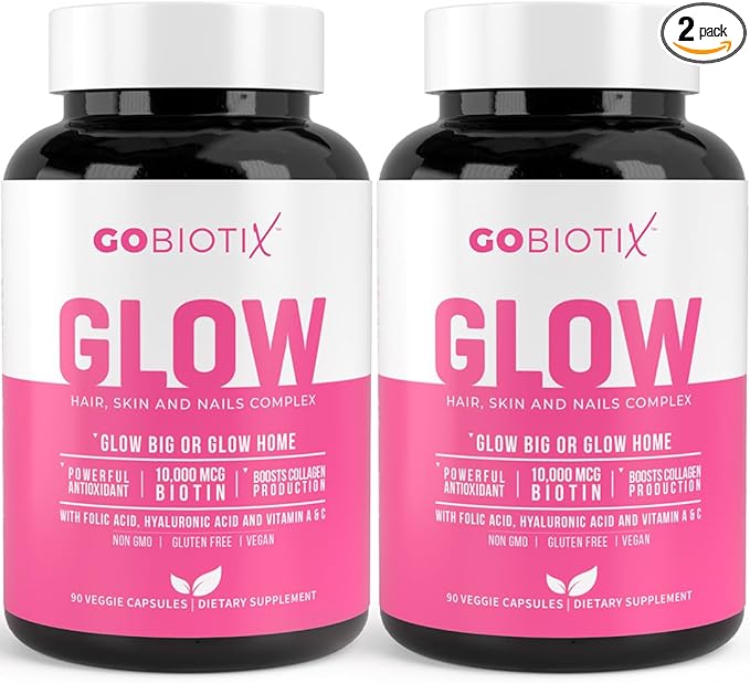 GOBIOTIX Hair Skin and Nails Vitamin Supplement - 10000mcg Biotin Pills with Hyaluronic Acid, Folate, Iron, Magnesium, and Zinc - Collagen Production, Hair Growth - 60 Servings