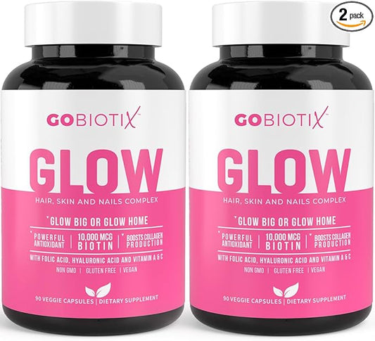 GOBIOTIX Hair Skin and Nails Vitamin Supplement - 10000mcg Biotin Pills with Hyaluronic Acid, Folate, Iron, Magnesium, and Zinc - Collagen Production, Hair Growth - 60 Servings