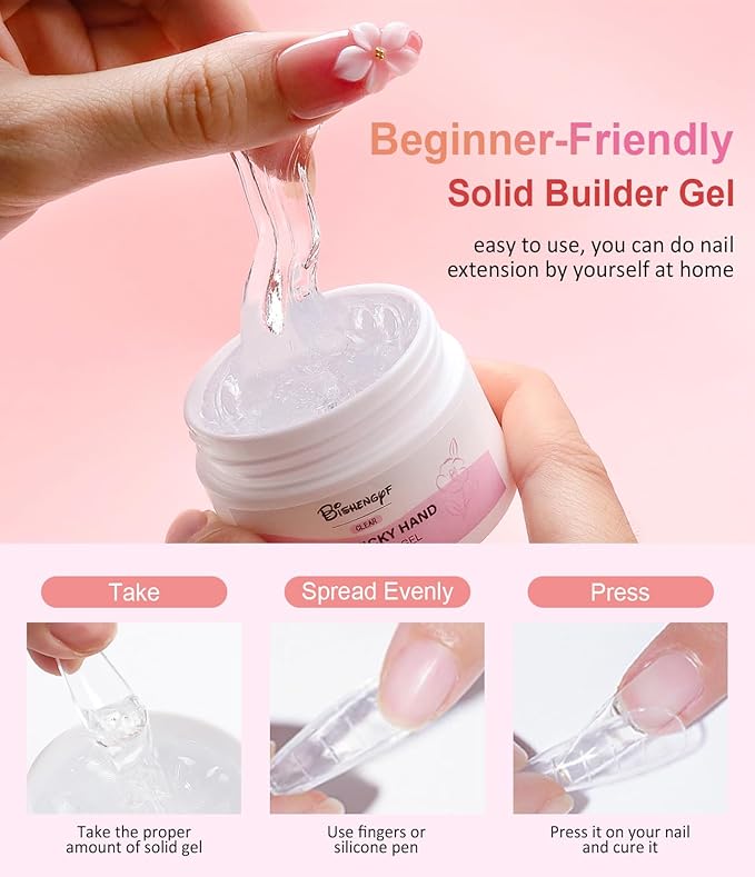 Builder Gel for Nails BISHENGYF: 4-in-1 White 3D Gel Art Non-sticky for Extension Sculpting Building Hard with Nail Art Glitter for Nails UV/LED Lamp Required