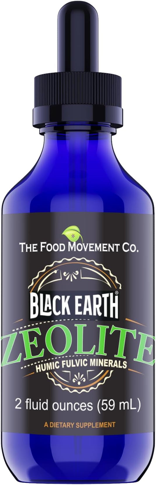 Black Earth Zeolite with Humic Fulvic Acids Trace Minerals for Adults and Kids for Detox, Gut Health and Immune Support - 2oz Liquid Drops Supplement