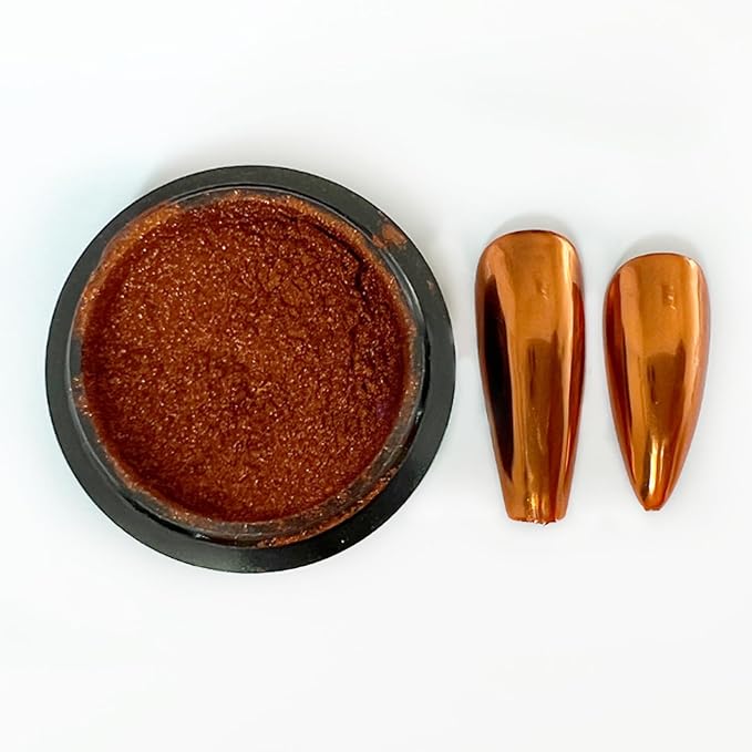 Holographic Mirror Nail Powders Chrome Gold Effect Pure Metallic Dust Sequins UV Gel Copper Nail Chrome Powder for Nails Art Decoration, Copper Chrome Nail Powder