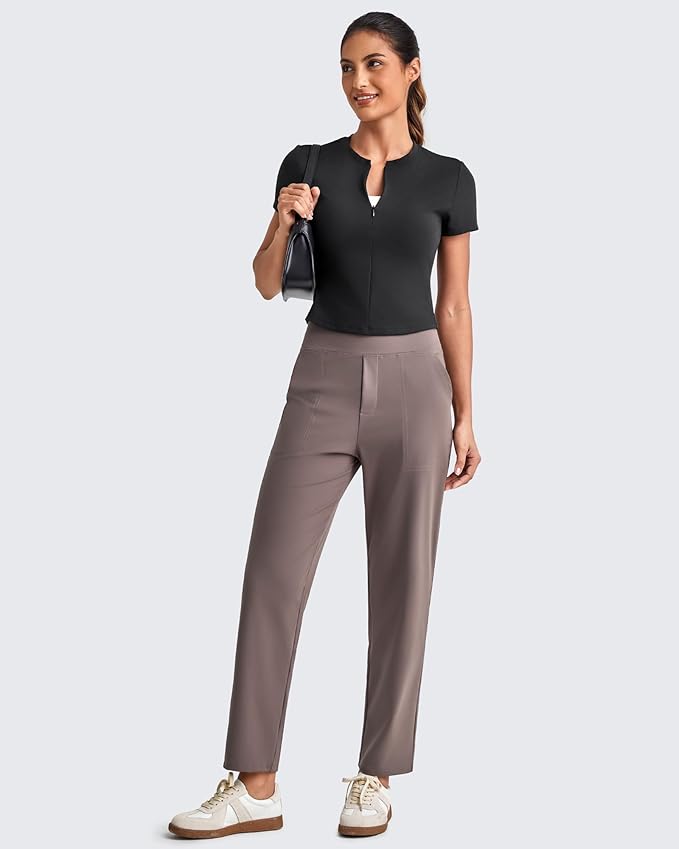 G4Free ShiftReady Womens Ankle Dress Yoga Pants with Pockets Stretchy Business Casual Slacks Work Trousers Travel Pant