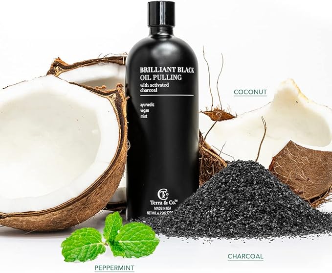 Terra & Co.® Brilliant Black® Oil Pulling Mouthwash | Natural Oil Rinse with Vitamin E for Strong Gums & Healthy Teeth | Fluoride-Free, Made in USA | 6.75 oz