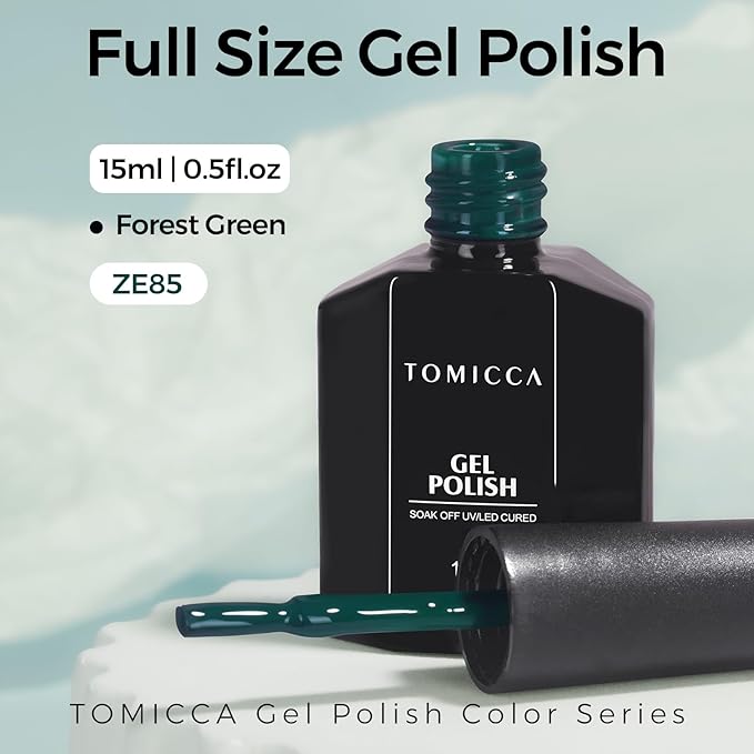 TOMICCA Green Gel Nail Polish, Forest Green Color Gel Polish, Soak Off UV LED Cure Nail Polish, Nail Art Manicure Salon DIY at Home Present for Women