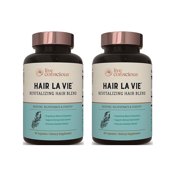 Live Conscious by Hair La Vie Revitalizing Blend Hair Vitamins with Biotin, Collagen and Saw Palmetto (2-Pack)