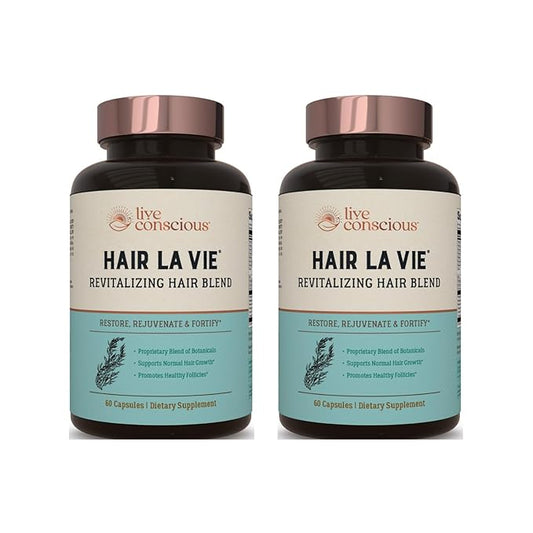 Live Conscious by Hair La Vie Revitalizing Blend Hair Vitamins with Biotin, Collagen and Saw Palmetto (2-Pack)