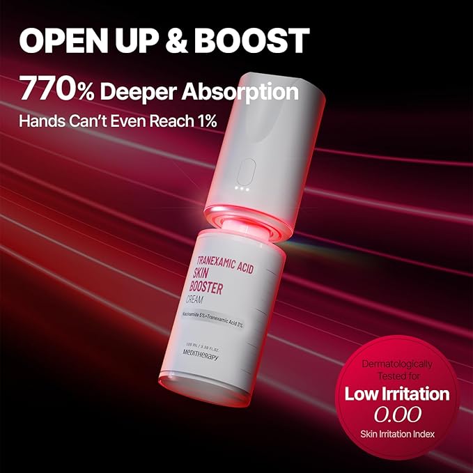 MEDITHERAPY Tranexamic Acid Skin Booster Cream 3.4 Fl Oz - 5% Niacinamide & 3% TXA Korean Face Moisturizer - Gentle Facial Serum Cream with Facial Device for Glass Skin - Radiant Complexion