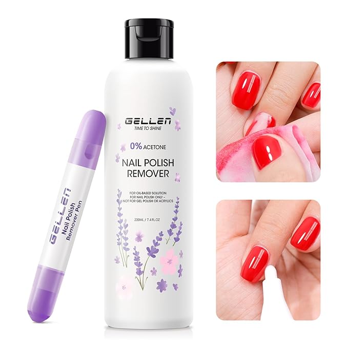 Gellen Nail Polish Remover Kit with Corrector Pen, 9.47fl oz Non-Acetone Nourishing Formula Unscented Nail Polish Remover, Soft Aloe & Vitamin E Infusion, Perfect for Home DIY or Salon Use