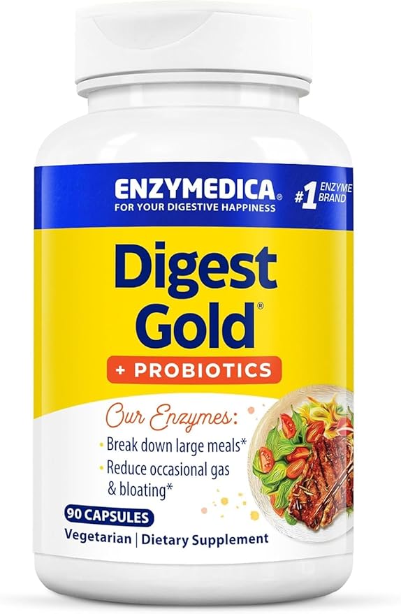 Enzymedica Digest Gold + Probiotics, 2-in-1 Formula for Gut Health, Digestive Enzymes & 1 Billion Active Probiotic Cultures, 90 Count