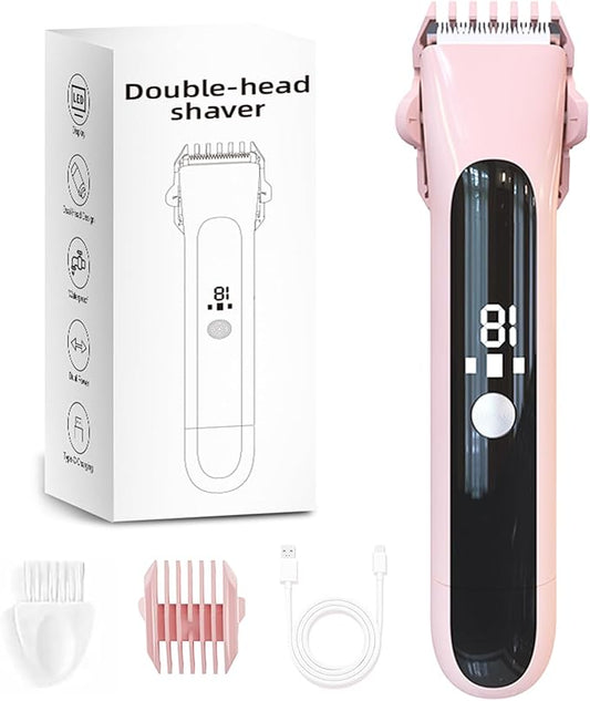 Dermave Bikini Shaver for Women, Bikini Trimmer for Women with Dual Head Shaver, Painless Wet & Dry Electric Razor for Smooth Bikini Line, Rechargeable & Portable, Pink