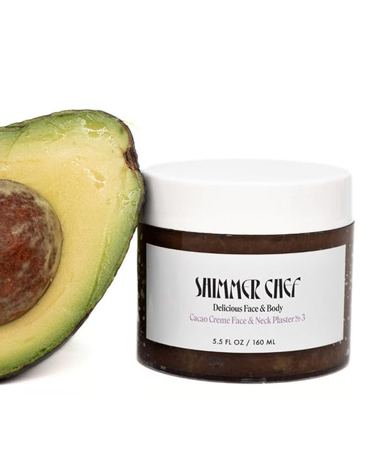 SHIMMER CHEF Cacao Crème Face & Neck Plaster | Fresh Avocado Oils Restore Softness & Elasticity | Skin Becomes Supple & Radiant | A Mood-Lifting Ritual for Balance & Vitality | 5.5 oz