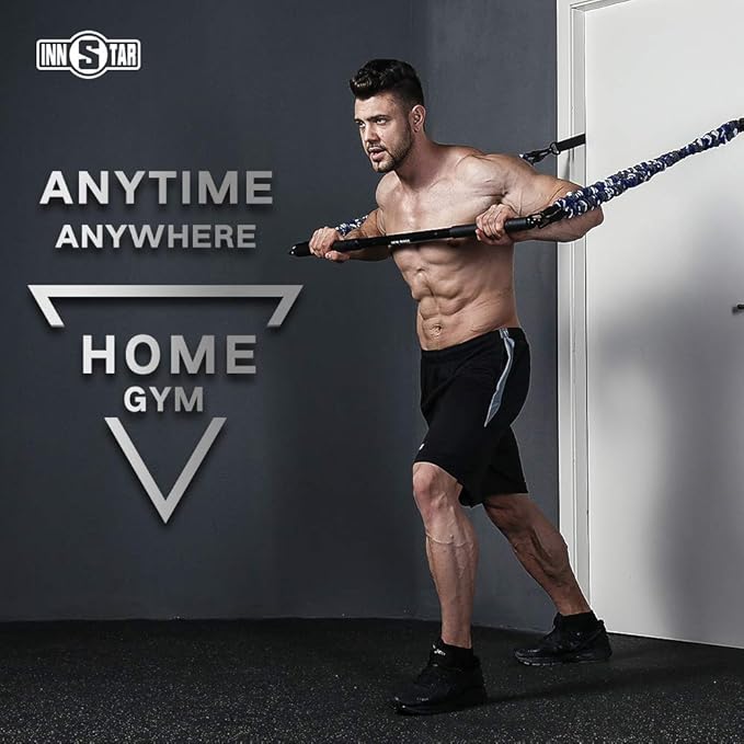 INNSTAR Resistance Bands Bar Exercise Bands Attachment 38" Black Max Load 800lb for Home Gym Workout Full Body Workout Power Lifting Fitness Bar