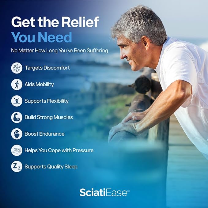 SciatiEase Sciatic Nerve Health Support Supplement - Nerve Support Formula with AlphaPalm, Pea, Vitamin B Complex, Alpha Lipoic Acid 300mg - 3 Bottles